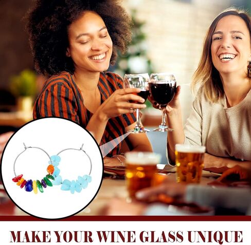 Leinuosen 24 Pcs Wine Glass Charms for Valentines Gift Gemstone Beads Wine Charm Wine Glass Markers Drink Markers Tags Wine Tasting Party Favors Decorations for Stem Glasses Wedding Holiday Birthday in Saudi Arabia