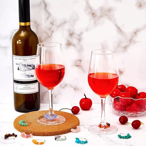Leinuosen 24 Pcs Wine Glass Charms for Valentines Gift Gemstone Beads Wine Charm Wine Glass Markers Drink Markers Tags Wine Tasting Party Favors Decorations for Stem Glasses Wedding Holiday Birthday in Saudi Arabia