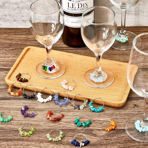 Leinuosen 24 Pcs Wine Glass Charms for Valentines Gift Gemstone Beads Wine Charm Wine Glass Markers Drink Markers Tags Wine Tasting Party Favors Decorations for Stem Glasses Wedding Holiday Birthday in Saudi Arabia