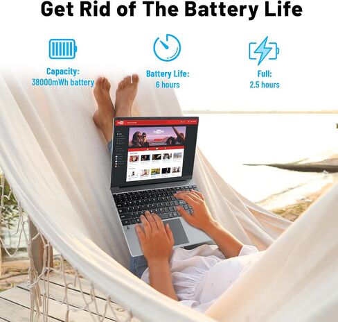 15.6" Laptop Computer, 16GB RAM Laptop Computer, Intel Celeron N5095 Processors,1080P Display, USB 3.0, Bluetooth 4.2, Type-C, Mini-HDMI, 38000mWh Battery. in Saudi Arabia