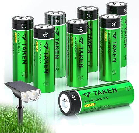 Taken 14430 بطارية شمسية قابلة لإعادة الشحن 3.2 فولت، 3.2 فولت 450 مللي أمبير 14430 LiFePO4 بطارية قابلة للشحن لألواح الطاقة الشمسية في الهواء الطلق وأضواء الحديقة (ليست بطارية AA) - 8 عبوات in Kuwait