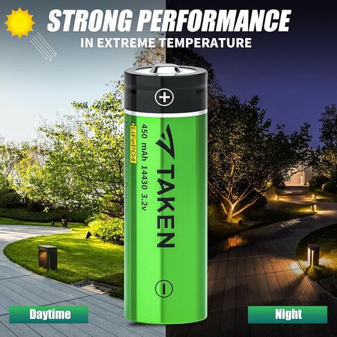 Taken 14430 بطارية شمسية قابلة لإعادة الشحن 3.2 فولت، 3.2 فولت 450 مللي أمبير 14430 LiFePO4 بطارية قابلة للشحن لألواح الطاقة الشمسية في الهواء الطلق وأضواء الحديقة (ليست بطارية AA) - 8 عبوات in Kuwait