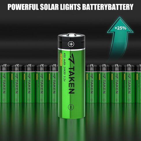Taken 14430 بطارية شمسية قابلة لإعادة الشحن 3.2 فولت، 3.2 فولت 450 مللي أمبير 14430 LiFePO4 بطارية قابلة للشحن لألواح الطاقة الشمسية في الهواء الطلق وأضواء الحديقة (ليست بطارية AA) - 8 عبوات in Kuwait