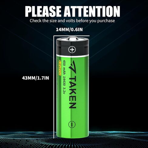 Taken 14430 3.2 Volt Rechargeable Solar Battery, 3.2V 450mAh 14430 LiFePO4 Rechargeable Battery for Solar Panel Outdoor Garden Lights (NOT AA Battery) - 8 Pack in Saudi Arabia