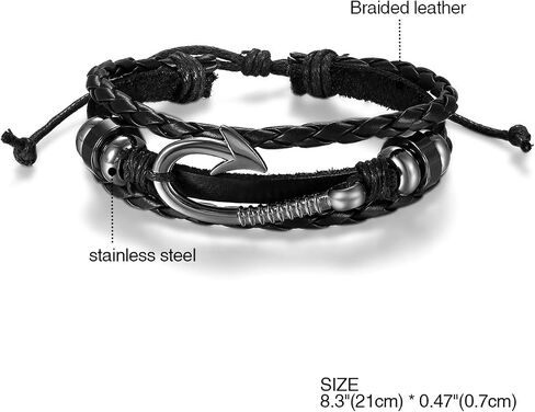 Aroncent Fish Hook Bracelet Leather Braided Wrap Rope Bracelet for Men Wristband Anchor Bracelet Nautical Bracelet for Men Women Valentines Day Christmas Gift in Saudi Arabia