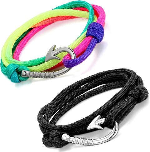 Aroncent Fish Hook Bracelet Leather Braided Wrap Rope Bracelet for Men Wristband Anchor Bracelet Nautical Bracelet for Men Women Valentines Day Christmas Gift in Saudi Arabia