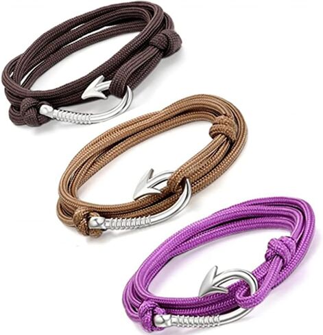 Aroncent Fish Hook Bracelet Leather Braided Wrap Rope Bracelet for Men Wristband Anchor Bracelet Nautical Bracelet for Men Women Valentines Day Christmas Gift in Saudi Arabia