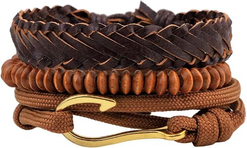 Aroncent Fish Hook Bracelet Leather Braided Wrap Rope Bracelet for Men Wristband Anchor Bracelet Nautical Bracelet for Men Women Valentines Day Christmas Gift in Saudi Arabia