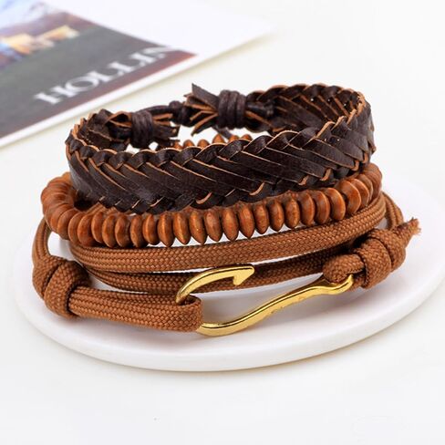 Aroncent Fish Hook Bracelet Leather Braided Wrap Rope Bracelet for Men Wristband Anchor Bracelet Nautical Bracelet for Men Women Valentines Day Christmas Gift in Saudi Arabia