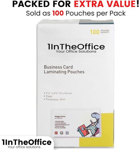 أكياس تغليف بطاقات العمل 1InTheOffice، كيس تغليف 5 مل، أوراق تغليف بلاستيكية، 2.25 بوصة عرض × 3.75 بوصة طول، 100 حزمة in Saudi Arabia
