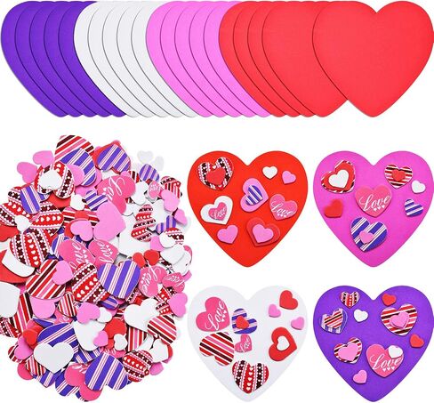 320 Pieces Valentines Foam Heart Craft Set Includes 20 Pieces Colorful Foam Hearts and 300 Pieces Self-Adhesive Heart Foam Stickers for Valentine's Day DIY Craft Supplies in Saudi Arabia