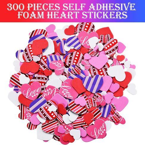 320 Pieces Valentines Foam Heart Craft Set Includes 20 Pieces Colorful Foam Hearts and 300 Pieces Self-Adhesive Heart Foam Stickers for Valentine's Day DIY Craft Supplies in Saudi Arabia