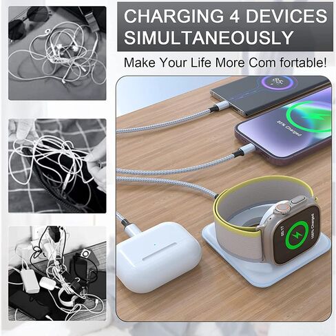 4 in 1 AppleWatch Stand Smartwatch Cables for Apple Watch/iPhone/Airpods, Magnetic Charging Dock with 6FT/1.8M iWatch Multi Charging Cable with iPhone/Type C/Micro Connectors for Laptop/Tablet/Phone in Saudi Arabia