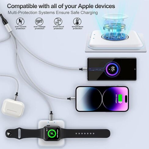 4 in 1 AppleWatch Stand Smartwatch Cables for Apple Watch/iPhone/Airpods, Magnetic Charging Dock with 6FT/1.8M iWatch Multi Charging Cable with iPhone/Type C/Micro Connectors for Laptop/Tablet/Phone in Saudi Arabia