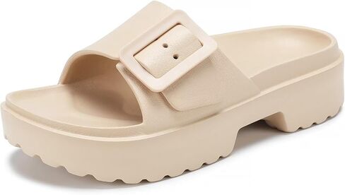 صنادل نسائية من NineCiFun ذات نعل سميك بكعب منخفض وصنادل مفتوحة عند الأصابع مع إبزيم قابل للتعديل in Kuwait