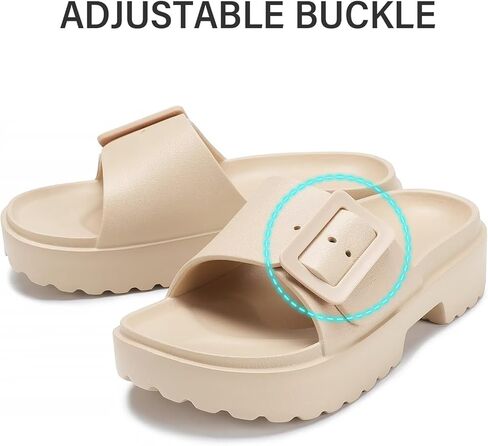 صنادل نسائية من NineCiFun ذات نعل سميك بكعب منخفض وصنادل مفتوحة عند الأصابع مع إبزيم قابل للتعديل in Kuwait