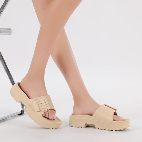 صنادل نسائية من NineCiFun ذات نعل سميك بكعب منخفض وصنادل مفتوحة عند الأصابع مع إبزيم قابل للتعديل in Kuwait