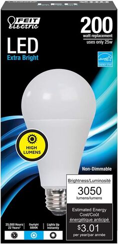Feit Electric A21 LED Light Bulb, 150W Equivalent, Dimmable, 2605 Lumens, E26 Standard Base, 3000K Bright White, 80 CRI, High Output LED Light Bulb, Damp Rated, 15,000-Hour Lifetime, OM150DM/830/LED in Kuwait