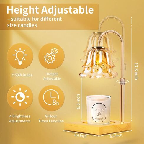 Candle Warmer Lamp, Candle Warmer with Timer and Dimmer - Height Adjustable, Compatible with All Jar Candles,Candle Lamp for Vintage Home Decor，with 2 * 50W Bulbs in Saudi Arabia