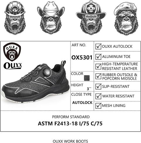 OUXX Autolock Men's Work Shoes, Comfort Popcorn Midsole & Slip-Resistant Rubber Outsole, Aluminum Toe, ASTM F2413 Shoes(OX5301BY) in Saudi Arabia