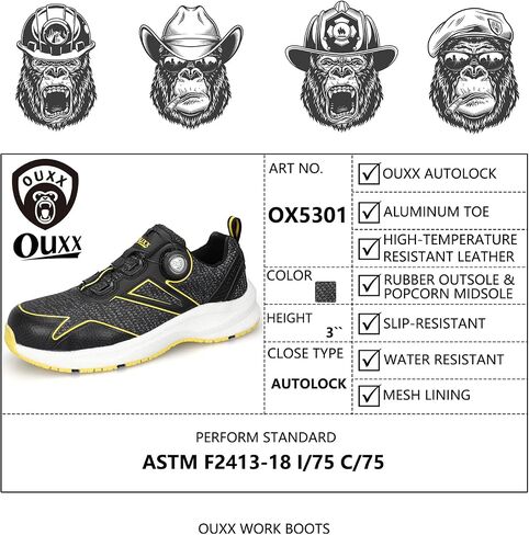 OUXX Autolock Men's Work Shoes, Comfort Popcorn Midsole & Slip-Resistant Rubber Outsole, Aluminum Toe, ASTM F2413 Shoes(OX5301BY) in Saudi Arabia