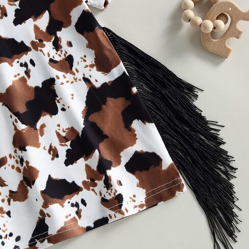 Western Toddler Baby Girl Short Sleeve Dress Cow/Horse Print T-Shirt Dress with Tassel Summer Cowgirl Boho Outfits in Saudi Arabia