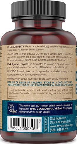 DEVA Vegan Vitamins Digestive Enzymes Plus Supplement - A Unique Blend of Enzymes & Herbs - 90 Capsules, 1-Pack in Saudi Arabia