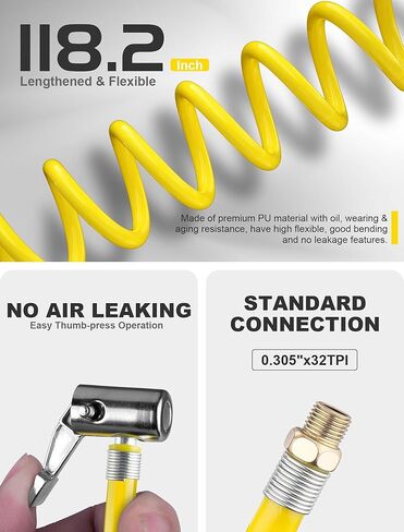 محول خرطوم نفخ الإطارات بطول 118.2 بوصة، قفل ظرف الإطارات مع خرطوم بولي يوريثان المرن وصمام الإطارات القياسي، خيط رفيع، محول خرطوم مضخة نفخ الإطارات للتحويل إلى قفل الاتصال in Kuwait