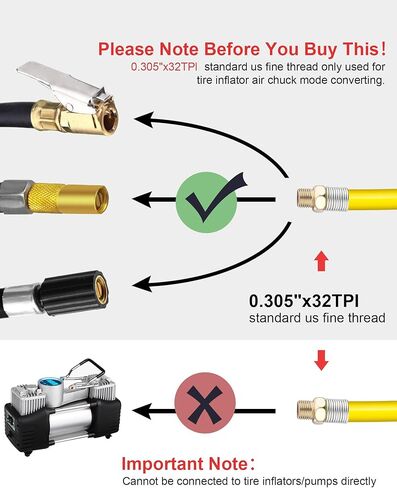 محول خرطوم نفخ الإطارات بطول 118.2 بوصة، قفل ظرف الإطارات مع خرطوم بولي يوريثان المرن وصمام الإطارات القياسي، خيط رفيع، محول خرطوم مضخة نفخ الإطارات للتحويل إلى قفل الاتصال in Kuwait
