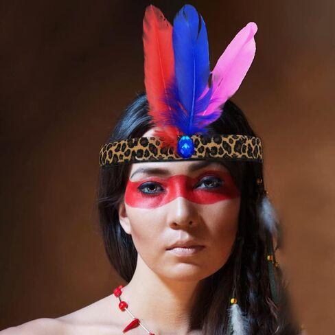 عصابة رأس من الريش، غطاء رأس هندي، غطاء رأس الفهد، 3 قطع شرابات بوهيمية، أغطية رأس مصنوعة يدويًا، لوازم حفلات أداء المهرجانات للأطفال والنساء والفتيات in Kuwait
