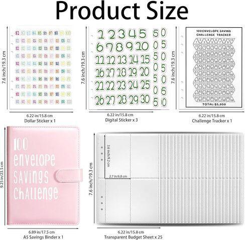 100 Envelope Money Saving Challenge Binder, A5 Leather Budget Book Binder, 25 Reusable Expense Budget Sheets, Budget Planner with Cash Envelopes, Money Organizer for Cash (Pink) in Kuwait