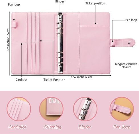 100 Envelope Money Saving Challenge Binder, A5 Leather Budget Book Binder, 25 Reusable Expense Budget Sheets, Budget Planner with Cash Envelopes, Money Organizer for Cash (Pink) in Kuwait
