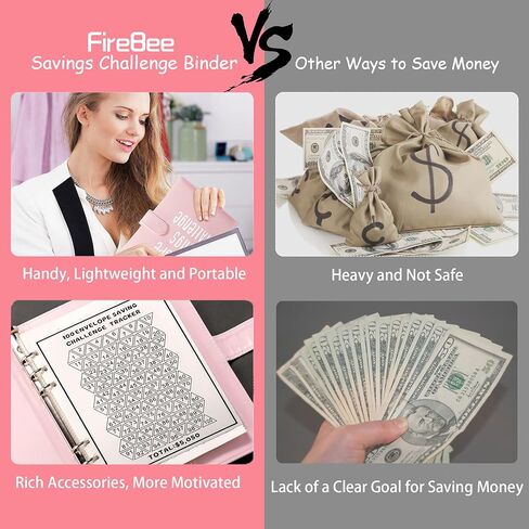 100 Envelope Money Saving Challenge Binder, A5 Leather Budget Book Binder, 25 Reusable Expense Budget Sheets, Budget Planner with Cash Envelopes, Money Organizer for Cash (Pink) in Kuwait