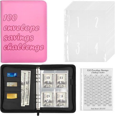 100 Envelopes Money Saving Challenge Binder, A5 Savings Binder with Envelopes & Challenge Tracker- Savings Challenges Book to Save $5,050 (Black) in Saudi Arabia