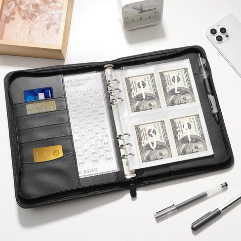 100 Envelopes Money Saving Challenge Binder, A5 Savings Binder with Envelopes & Challenge Tracker- Savings Challenges Book to Save $5,050 (Black) in Saudi Arabia