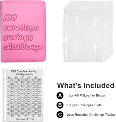 100 Envelopes Money Saving Challenge Binder, A5 Savings Binder with Envelopes & Challenge Tracker- Savings Challenges Book to Save $5,050 (Black) in Saudi Arabia