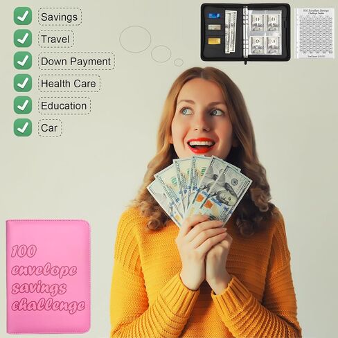 100 Envelopes Money Saving Challenge Binder, A5 Savings Binder with Envelopes & Challenge Tracker- Savings Challenges Book to Save $5,050 (Black) in Saudi Arabia