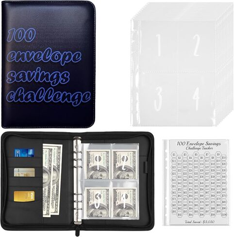 100 Envelopes Money Saving Challenge Binder, A5 Savings Binder with Envelopes & Challenge Tracker- Savings Challenges Book to Save $5,050 (Black) in Saudi Arabia