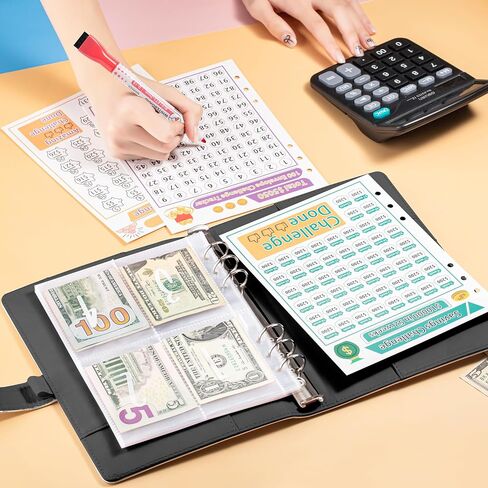 Money Savings Challenge Binder for Cash with 100 Envelope Pockets (Black) in Saudi Arabia