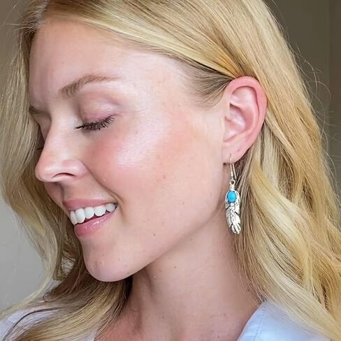 أقراط الريش الفيروزية 925 من الفضة الاسترليني والفيروز الحقيقي in Kuwait