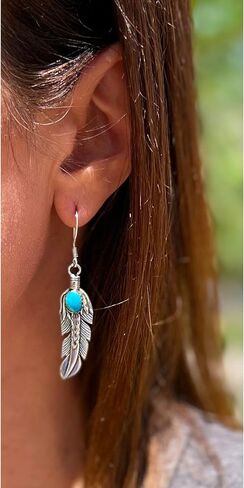 أقراط الريش الفيروزية 925 من الفضة الاسترليني والفيروز الحقيقي in Kuwait