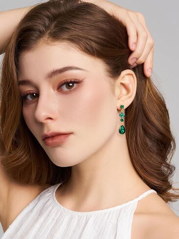 SWEETV Drop Earrings for Women,Bridesmaids,Brides -Teardrop Crystal Rhinestones Cubic Zirconia Earrings Dangling in Saudi Arabia