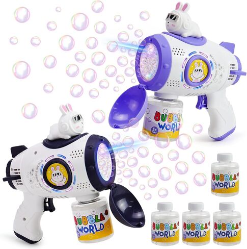 2 Pack Bubble Gun Machine, Automatic Bubble Blower with Colorful Lights for Kids and Adults, Space Rabbit Bubble Maker Toys for Easter, Party Favor, Birthday Gifts in Saudi Arabia