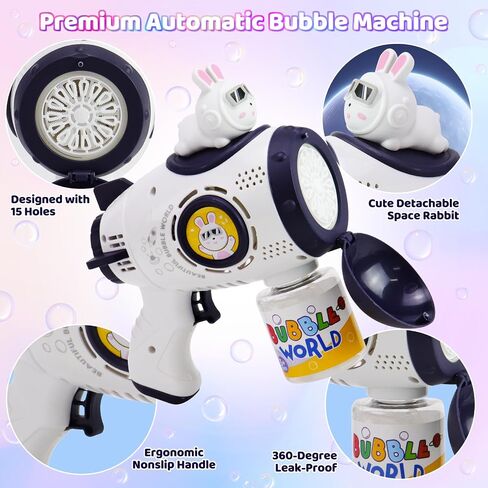 2 Pack Bubble Gun Machine, Automatic Bubble Blower with Colorful Lights for Kids and Adults, Space Rabbit Bubble Maker Toys for Easter, Party Favor, Birthday Gifts in Saudi Arabia