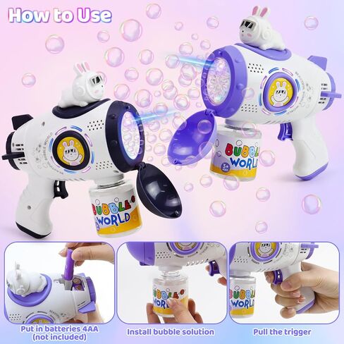 2 Pack Bubble Gun Machine, Automatic Bubble Blower with Colorful Lights for Kids and Adults, Space Rabbit Bubble Maker Toys for Easter, Party Favor, Birthday Gifts in Saudi Arabia