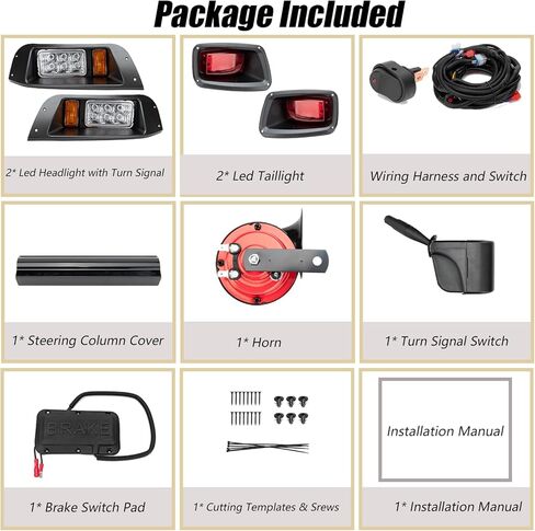 المصابيح الأمامية LED ومجموعات الإضاءة الخلفية المتوافقة مع عربات الغاز والكهرباء EZGO TXT 1996-2013، مجموعة مصابيح الشارع القانونية 12 فولت مع مجموعة أسلاك إشارة الانعطاف in Kuwait