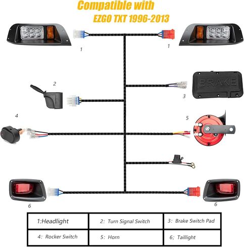 المصابيح الأمامية LED ومجموعات الإضاءة الخلفية المتوافقة مع عربات الغاز والكهرباء EZGO TXT 1996-2013، مجموعة مصابيح الشارع القانونية 12 فولت مع مجموعة أسلاك إشارة الانعطاف in Kuwait
