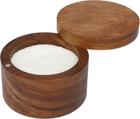 Acacia Wood Salt Cellar Bowl Box, Elegant Salt Container with Swivel Magnetic Lid for Keeping Table Salt, Bath Salt, Sea Salt, Peppers, Herbs or seasonings, One piece Wood No Glue in Saudi Arabia