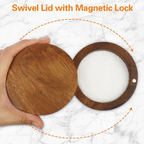Acacia Wood Salt Cellar Bowl Box, Elegant Salt Container with Swivel Magnetic Lid for Keeping Table Salt, Bath Salt, Sea Salt, Peppers, Herbs or seasonings, One piece Wood No Glue in Saudi Arabia