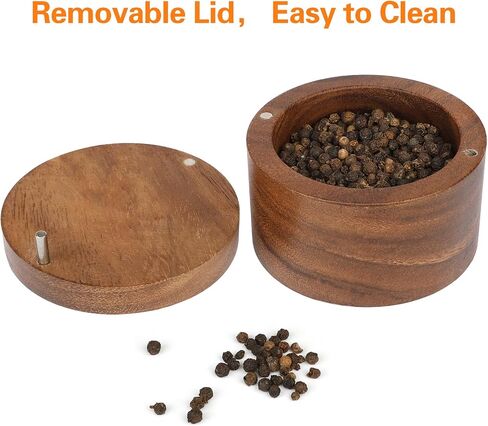 Acacia Wood Salt Cellar Bowl Box, Elegant Salt Container with Swivel Magnetic Lid for Keeping Table Salt, Bath Salt, Sea Salt, Peppers, Herbs or seasonings, One piece Wood No Glue in Saudi Arabia